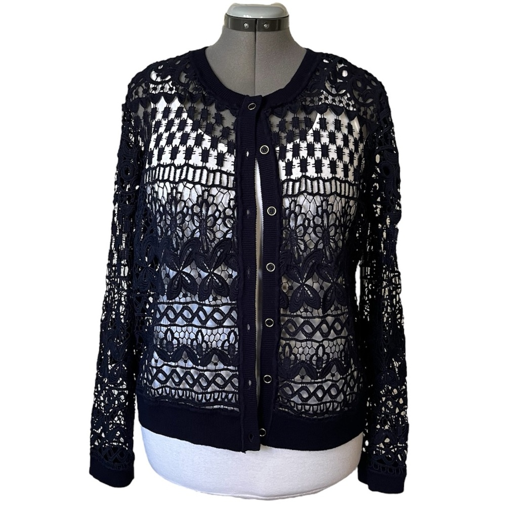 Cyrus Navy lace button front cardigan L